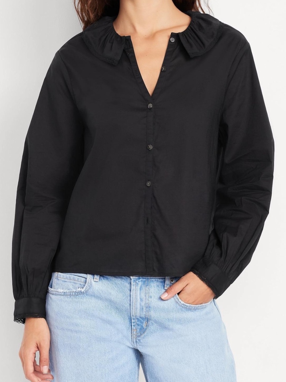 Black Button-Front Women's Blouse